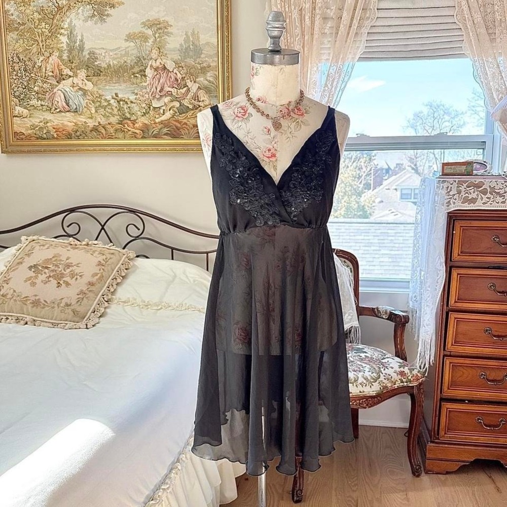 Black fairy slip dress   90s linea donatella black midi dress size‎ small